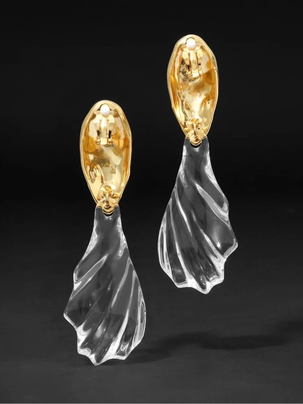 Alexis Bittar Lucite Brutalist Ripple Clip Earrings